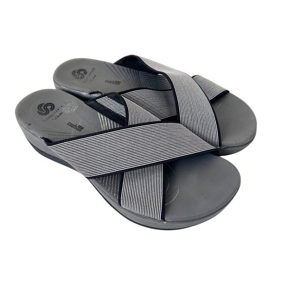 Clarks Cloudsteppers Arla Elin Gray Criss Cross Slides Sz 7 - Picture 1 of 7